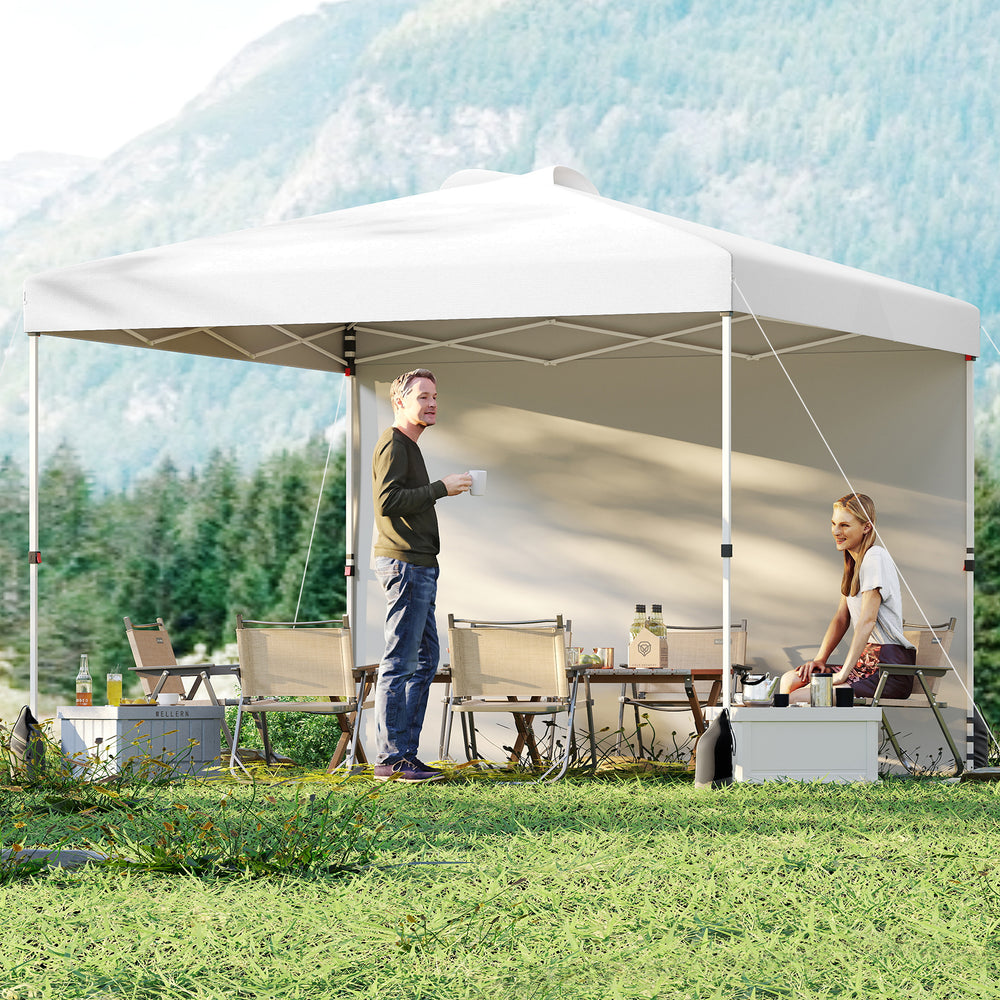 10 X 10 FT Pop up Canopy Tent with 1 Sidewall and Wheeled Bag-White - Gallery View 1 of 11