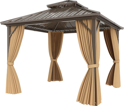 Costway 10' x 10' Hardtop Gazebo w/ Netting & Curtain Patio Backyard 70125847 New
