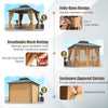10x10 feet hardtop gazebo with mesh netting and zippered curtains, designed for patio protection and ventilation.