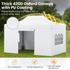 10x14 FT white pop-up canopy tent with PU coating, ideal for outdoor events, featuring zippered sidewalls and sun.