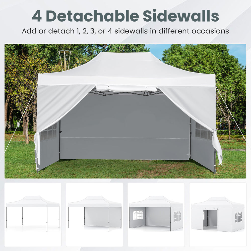 10x14 ft pop-up canopy tent with 4 detachable sidewalls, ideal for outdoor events and sun protection.