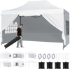 Pop up canopy tent in white, 10 x 14 ft, with zippered sidewalls and UPF50+ sun protection, ideal for outdoor events.