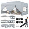 Gray 10 x 20 feet pop-up canopy tent with 6 detachable sidewalls, ideal for outdoor events and gatherings.