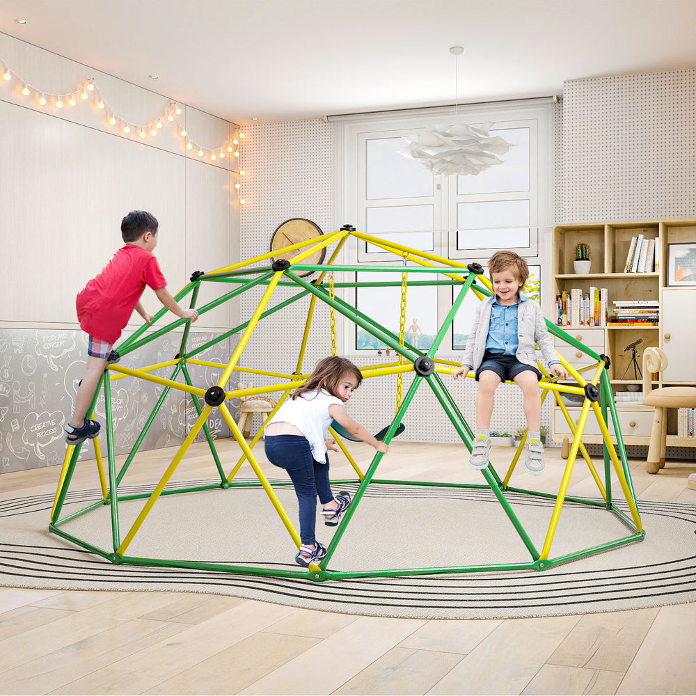 10 Feet Dome Climber with Swing and 800 Lbs Load Capacity-Green - Gallery View 1 of 11