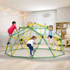 Dome climber with swing in green, featuring durable metal pipes, designed for kids aged 5-10 for indoor or outdoor play.