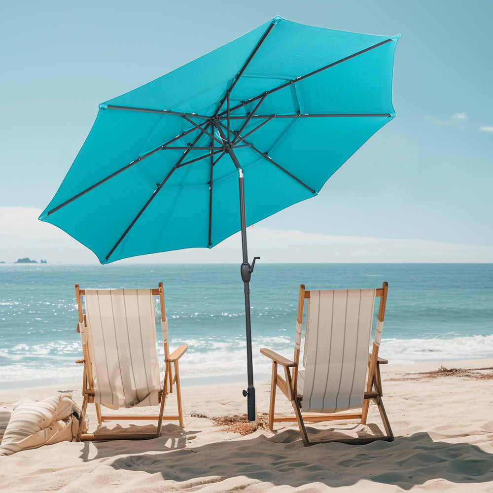 10 ft 3-tier Vented Patio Umbrella with Push Button Tilt-Green - Gallery View 1 of 10