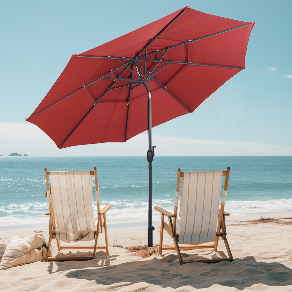 10 ft 3-tier Vented Patio Umbrella with Push Button Tilt-Red - Gallery View 1 of 10
