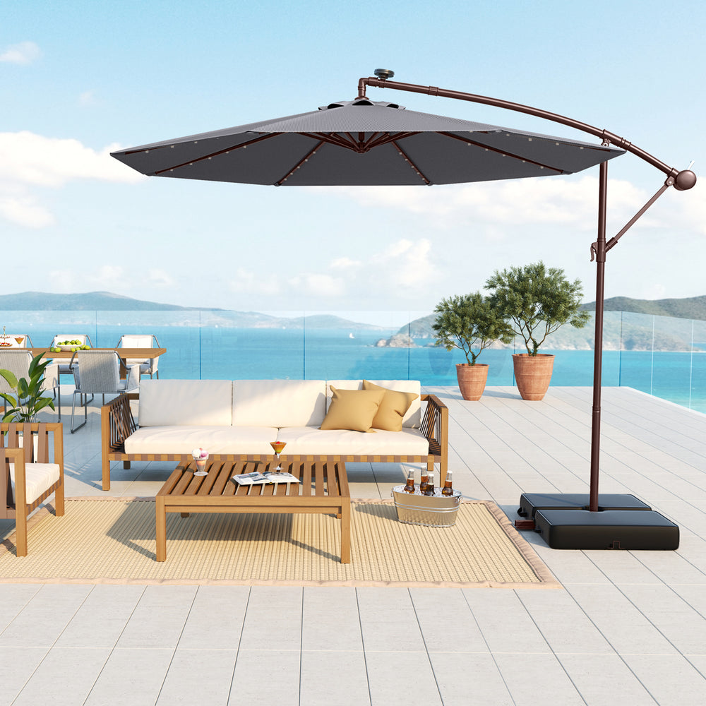 10 Ft Patio Umbrella Offset Cantilever Umbrella with 40 Solar Powered Lights-Gray - Gallery View 1 of 10