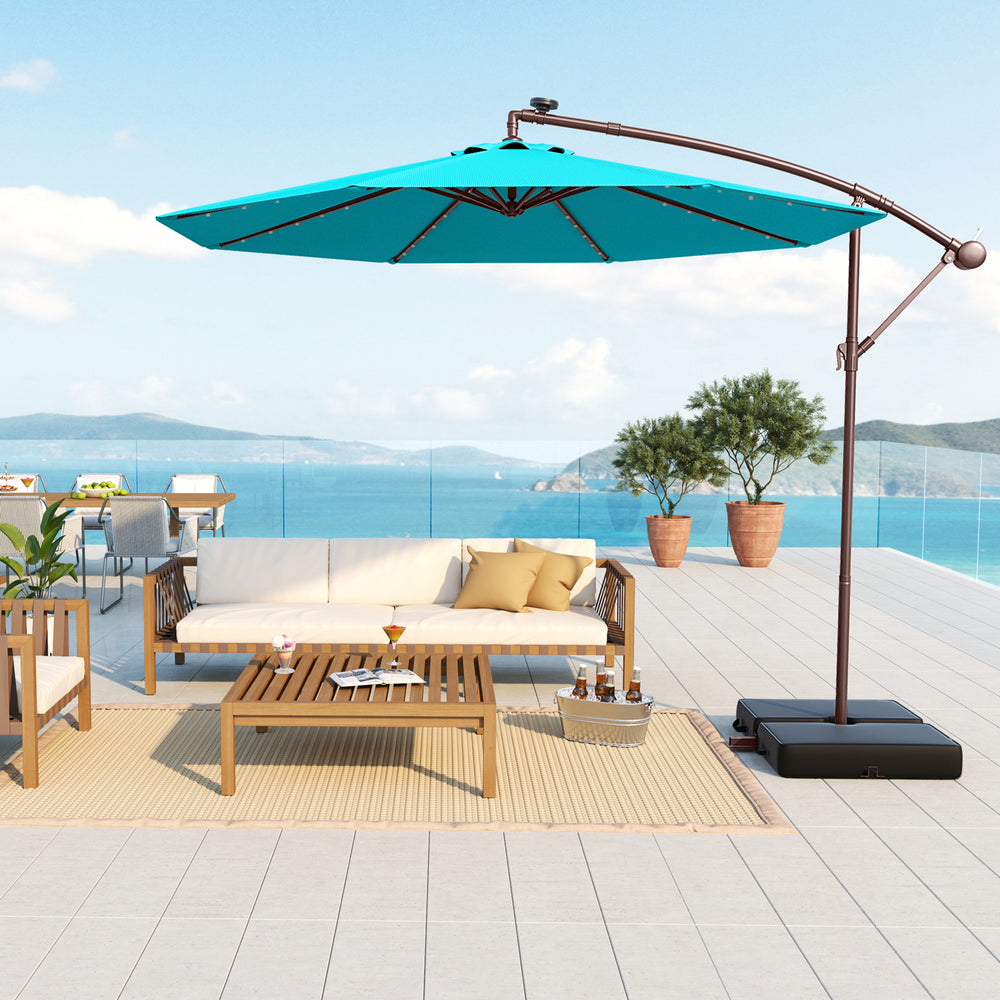 10 Ft Patio Umbrella Offset Cantilever Umbrella with 40 Solar Powered Lights-Turquoise - Gallery View 1 of 10