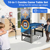 10-in-1 Combo Game Table Set in blue featuring table tennis, basketball, and soccer for family fun in compact spaces.