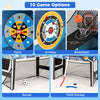 Multi-functional game table showcasing darts, basketball, soccer, and field hockey for versatile family fun.