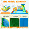 10-in-1 inflatable bounce house with water slide features a climbing wall, splash pool, and safety net for kids' outdoor fun.