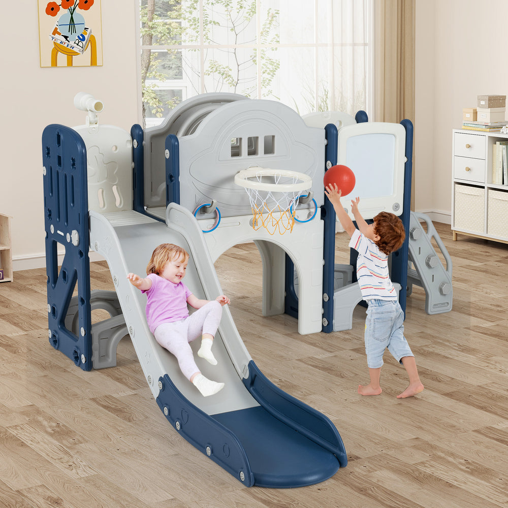10 in 1 Toddler Slide Set Kids Slide and Climber Playset Indoor Playground-Blue - Gallery View 1 of 11