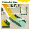 Extended slide with acceleration, deceleration, and buffering areas, featuring raised handrails for toddler safety.