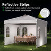 Pop up canopy tent with adjustable height, waterproof white fabric, and reflective strips for enhanced outdoor visibility.