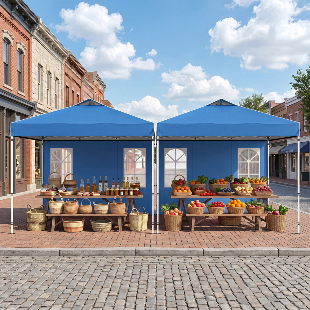 10 x 10 FT Pop Up Canopy Tent with 4 Sidewalls and Adjustable Height Waterproof-Blue - Gallery View 1 of 11