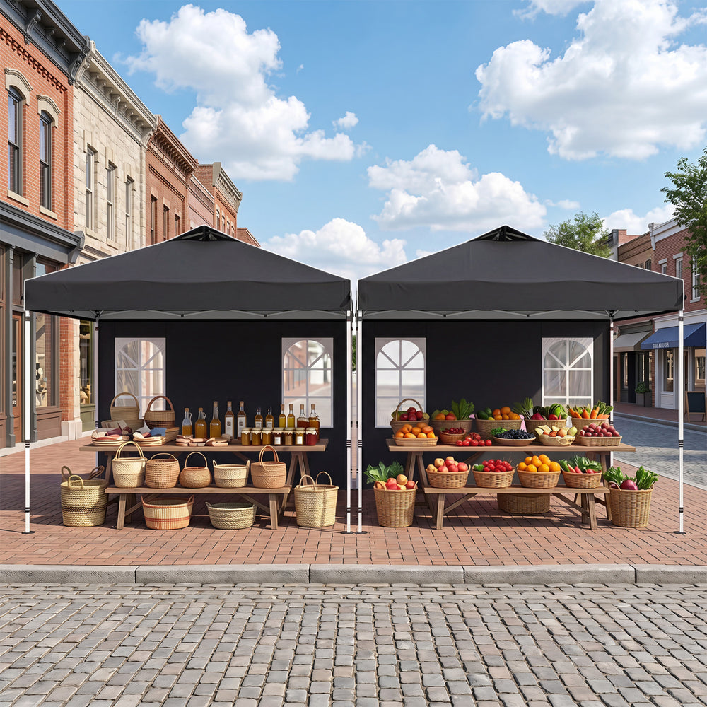 10 x 10 FT Pop Up Canopy Tent with 4 Sidewalls and Adjustable Height Waterproof-Black - Gallery View 1 of 11