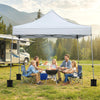 Pop-up canopy tent with sidewalls and awning, perfect for outdoor parties and picnics, shown in a scenic setting.