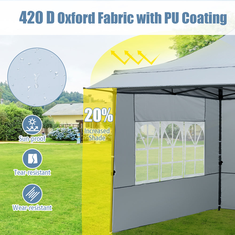Detachable sidewall of a 10 x 10 FT gray pop-up canopy tent made from 420D oxford fabric, ideal for outdoor events.