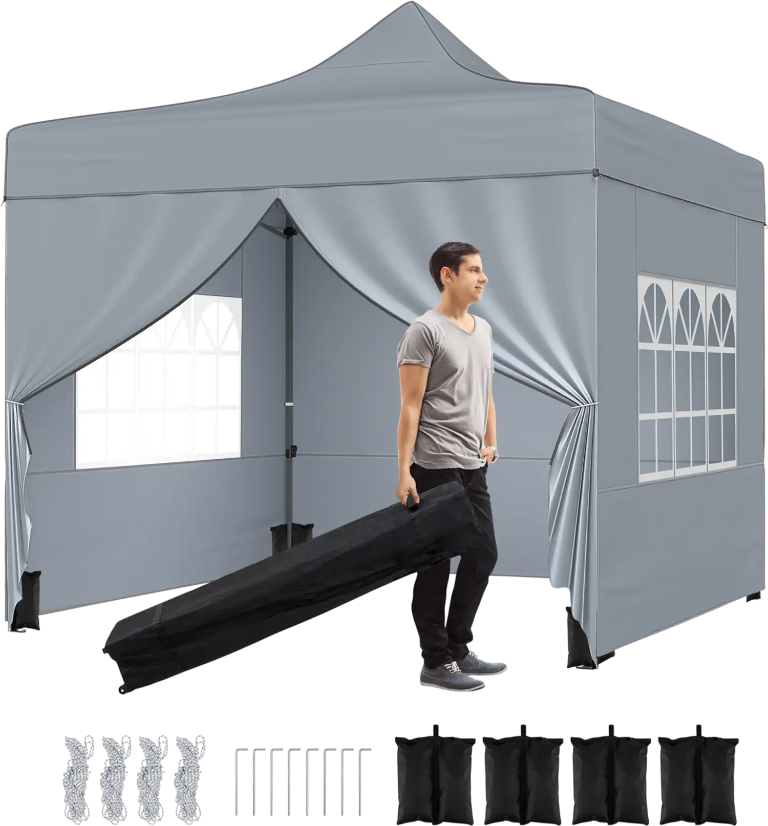 Costway 10' x 10' Pop-Up Canopy Tent w/ 4 Removable Sidewalls & Wheeled Bag 67562976 New