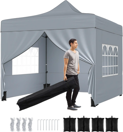 Costway 10' x 10' Pop-Up Canopy Tent w/ 4 Removable Sidewalls & Wheeled Bag 67562976 New