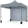 Gray 10 x 10 FT pop-up canopy tent with 4 removable sidewalls and wheeled bag, ideal for outdoor events and protection.