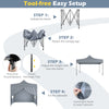 Step-by-step guide for setting up the 10 x 10 FT pop-up canopy tent with removable sidewalls and wheeled bag.