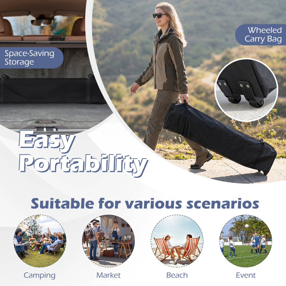Foldable 10 x 10 feet gray pop-up canopy with roller bag, perfect for outdoor events, camping, and family gatherings.