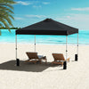 Black 10 x 10 feet outdoor pop-up canopy tent with sturdy steel frame, ideal for beach relaxation and outdoor.
