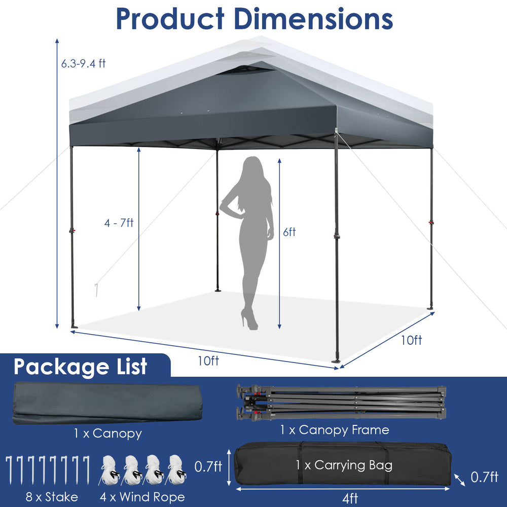 Foldable 10 x 10 feet outdoor pop-up canopy in gray, featuring a durable frame and carrying bag, ideal for outdoor.