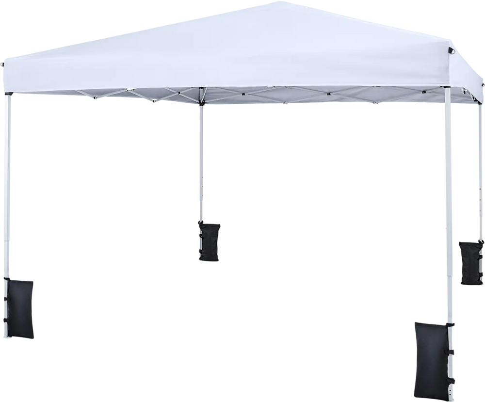 10 x 10 feet white pop-up canopy tent with carrying bag and 4 sandbags, perfect for outdoor events and protection.