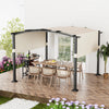Outdoor pergola with beige retractable sunshade canopy, featuring sturdy 3.2" columns for reliable garden shelter.