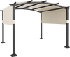 Modern arched 10 x 10 ft outdoor pergola with beige retractable sunshade canopy for optimal garden shade.
