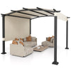 Modern 10 x 10 ft outdoor pergola with retractable beige canopy and sturdy columns, perfect for garden shade.