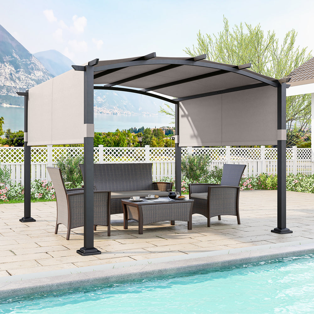 10 x 10 ft Outdoor Pergola Modern Arched Patio Garden Shelter with Retractable Sunshade Canopy-Gray - Gallery View 1 of 11