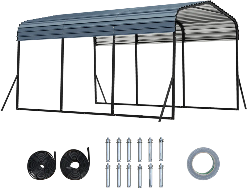 Heavy-duty 10 x 14.5 FT galvanized steel carport with waterproof roof, ideal for outdoor vehicle and tool storage.