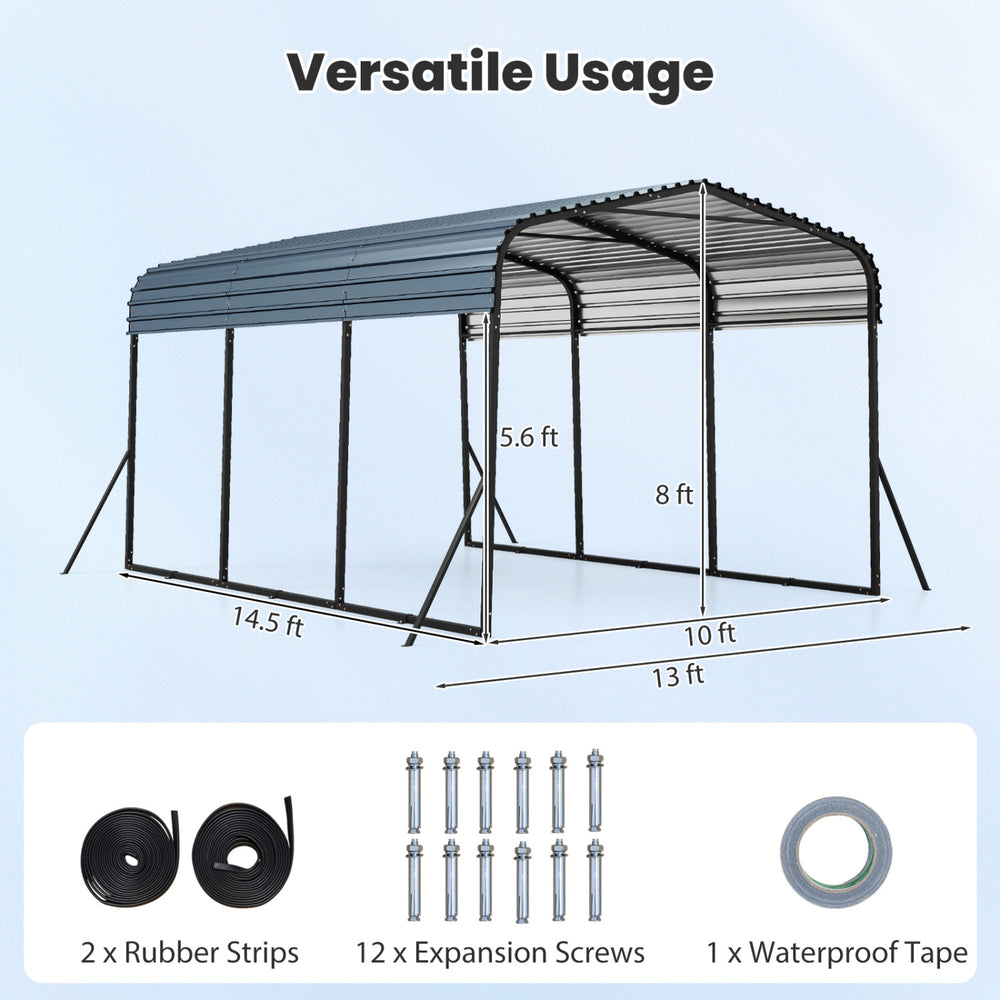 Heavy-duty 10 x 14.5 FT galvanized steel carport with waterproof roof, ideal for trucks, boats, and outdoor storage.