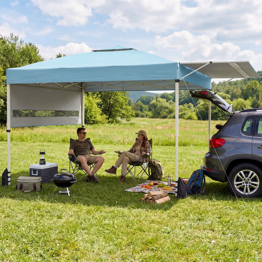 10 x 17 Feet Pop Up Canopy Tent with Dual Adjustable Awnings-Blue - Gallery View 1 of 11