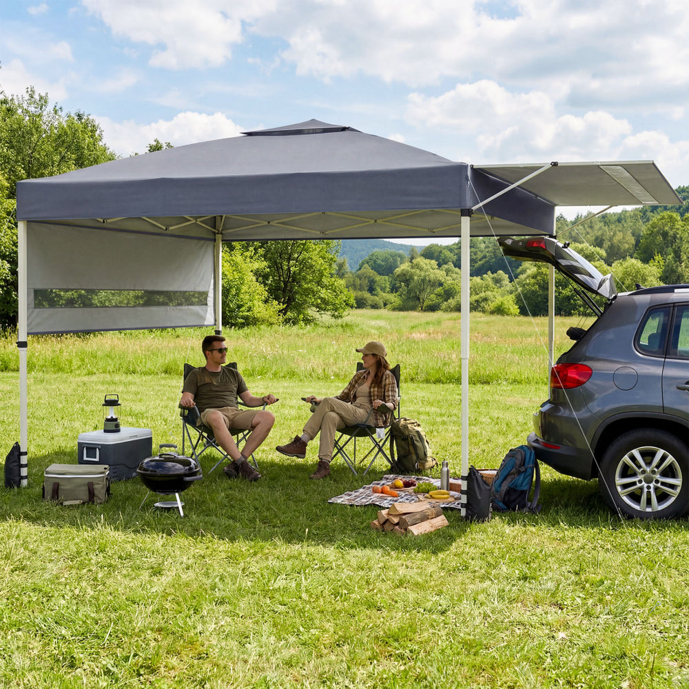 10 x 17 Feet Pop Up Canopy Tent with Dual Adjustable Awnings-Gray - Gallery View 1 of 11