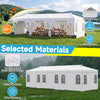 10 x 30 FT white pop-up canopy tent with 8 sidewalls, adjustable height, and durable water-resistant Oxford fabric for events.