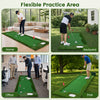 10 x 3.5ft golf putting green with 3 hole cups and flags, ideal for practice in home, backyard, or office settings.