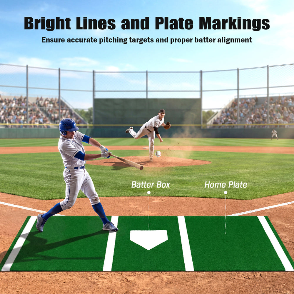 Baseball and softball hitting mat with home plate, featuring bright lines for accurate practice, ideal for indoor or.