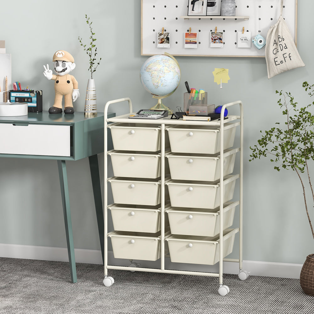 10-Drawer Rolling Storage Cart-White - Gallery View 1 of 10