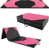Folding exercise mat in black and pink, 10x4 feet, with carrying handles, ideal for gymnastics and kids' play.