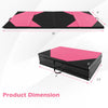 Folding exercise mat in black and pink, 10' x 4' x 2", featuring a four-fold design for easy storage and transport.