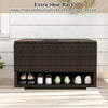 PE rattan storage bin with waterproof liner, featuring a shoe rack, ideal for patio and garden organization.