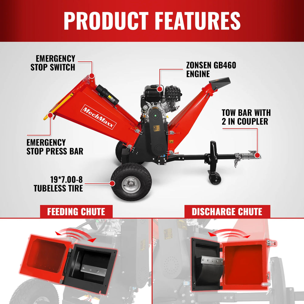 6 inch E-start ZONSEN 420cc 13.4hp Gasoline Engine Powered Drum Wood Chipper ,  P4206