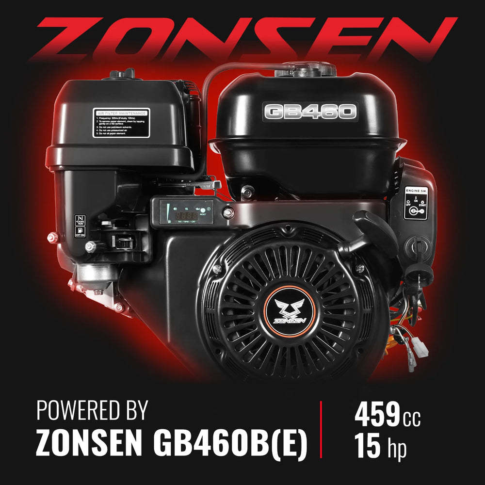 6 inch ZONSEN E-Start 459cc 15hp Gas Powered 4 - Wheel Drum Wood Chipper with Taillight ,  B150