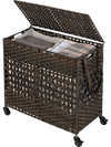 Brown 110L laundry hamper with a collapsible design, side handles, and universal wheels for convenient transport and.