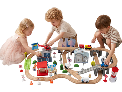 Costway 110-Piece Wooden Train Table for Toddlers Ages 3+ 81999541 New